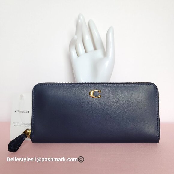 COACH Slim Accordion Smooth Leather Wallet with Back Slip Pocket- Dark Navy⭐ - Picture 2 of 16